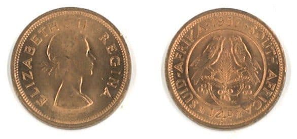 South Africa KM44-1957(U) 1/4 Penny (Farthing) - 1957 – Lot of 10 representative product image