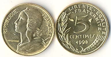 1,000 France KM933(U) 5 Centimes Bulk World Coins representative product image
