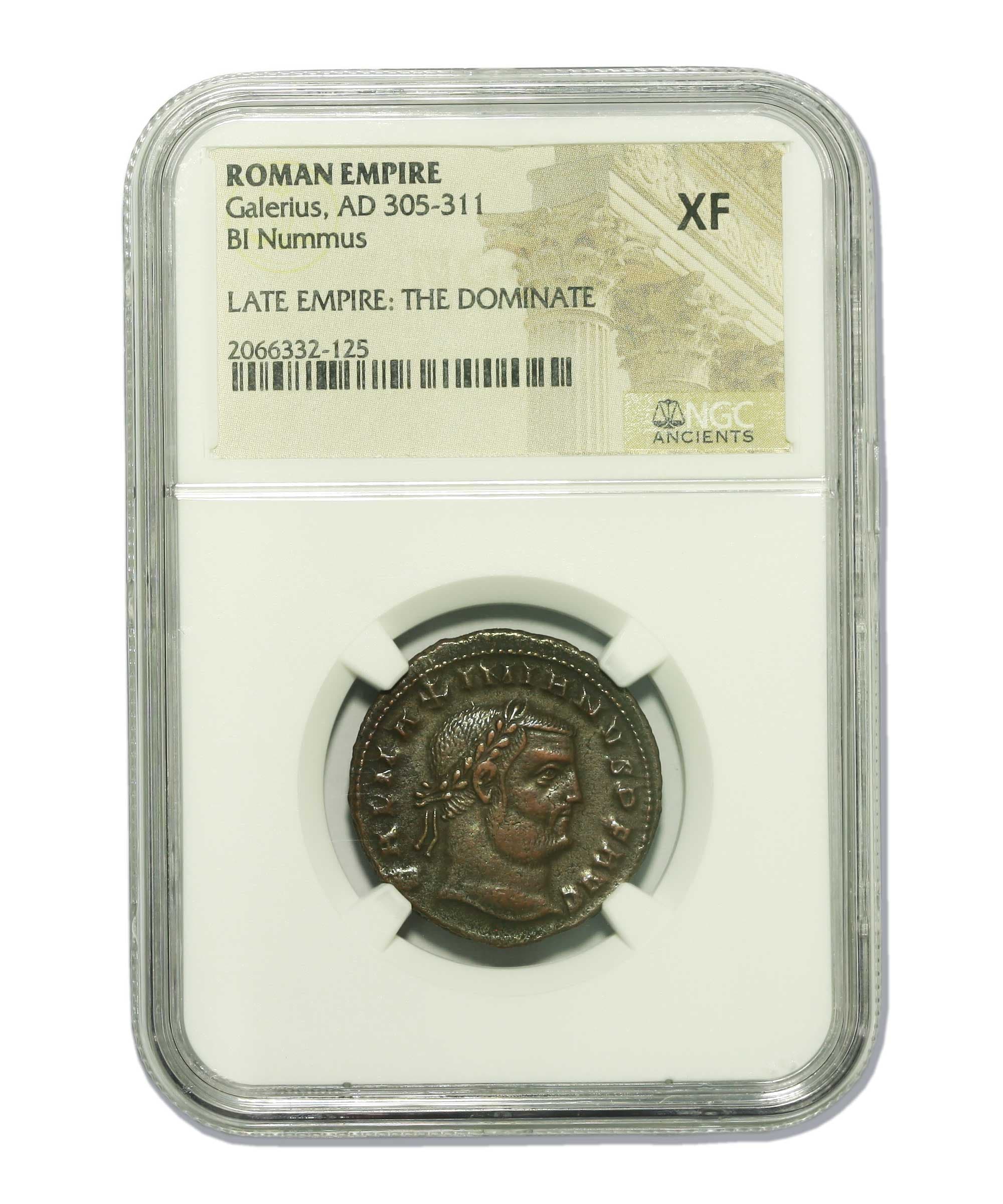 NGC-Certified Roman Coin: Galerius, AE1, Grade XF β representative ECC supplier stock image; exact coin and slab vary