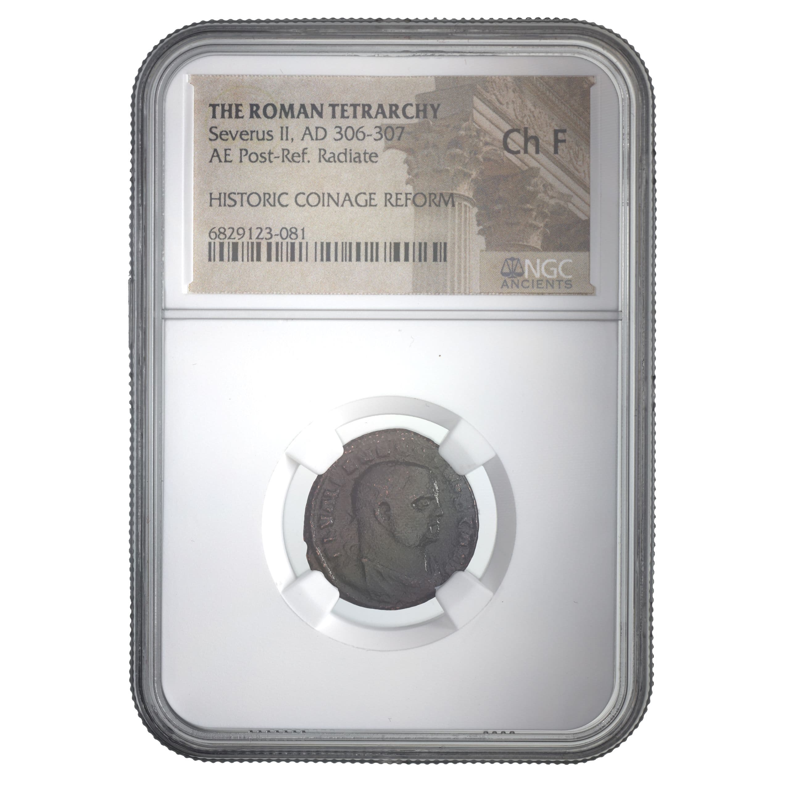 NGC-Certified Roman Coin: SEVERUS2ND(AE3), Grade CH-F β representative ECC supplier stock image; exact coin and slab vary