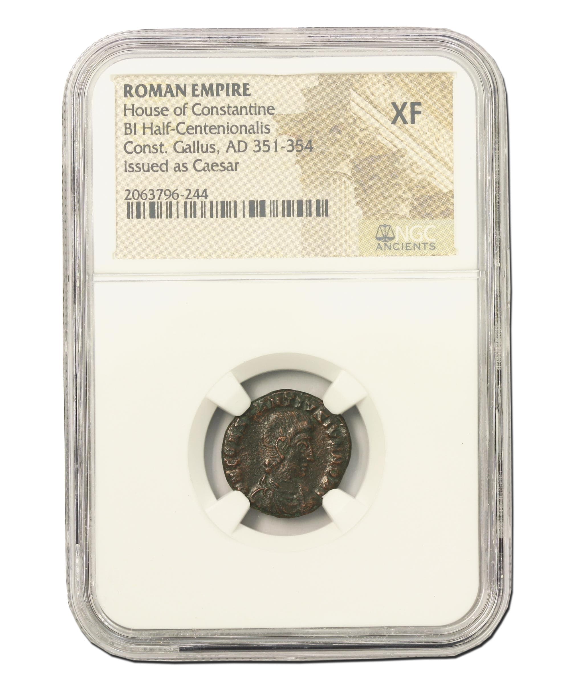 NGC-Certified Roman Coin: CONSTANGALL(AE2/3), Grade XF β representative ECC supplier stock image; exact coin and slab vary