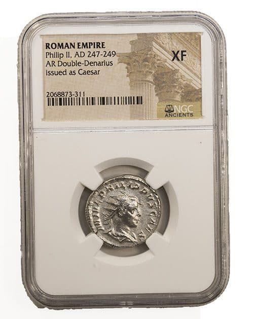 NGC-Certified Roman Coin: PHILIP2ND(AR), Grade XF β representative ECC supplier stock image; exact coin and slab vary