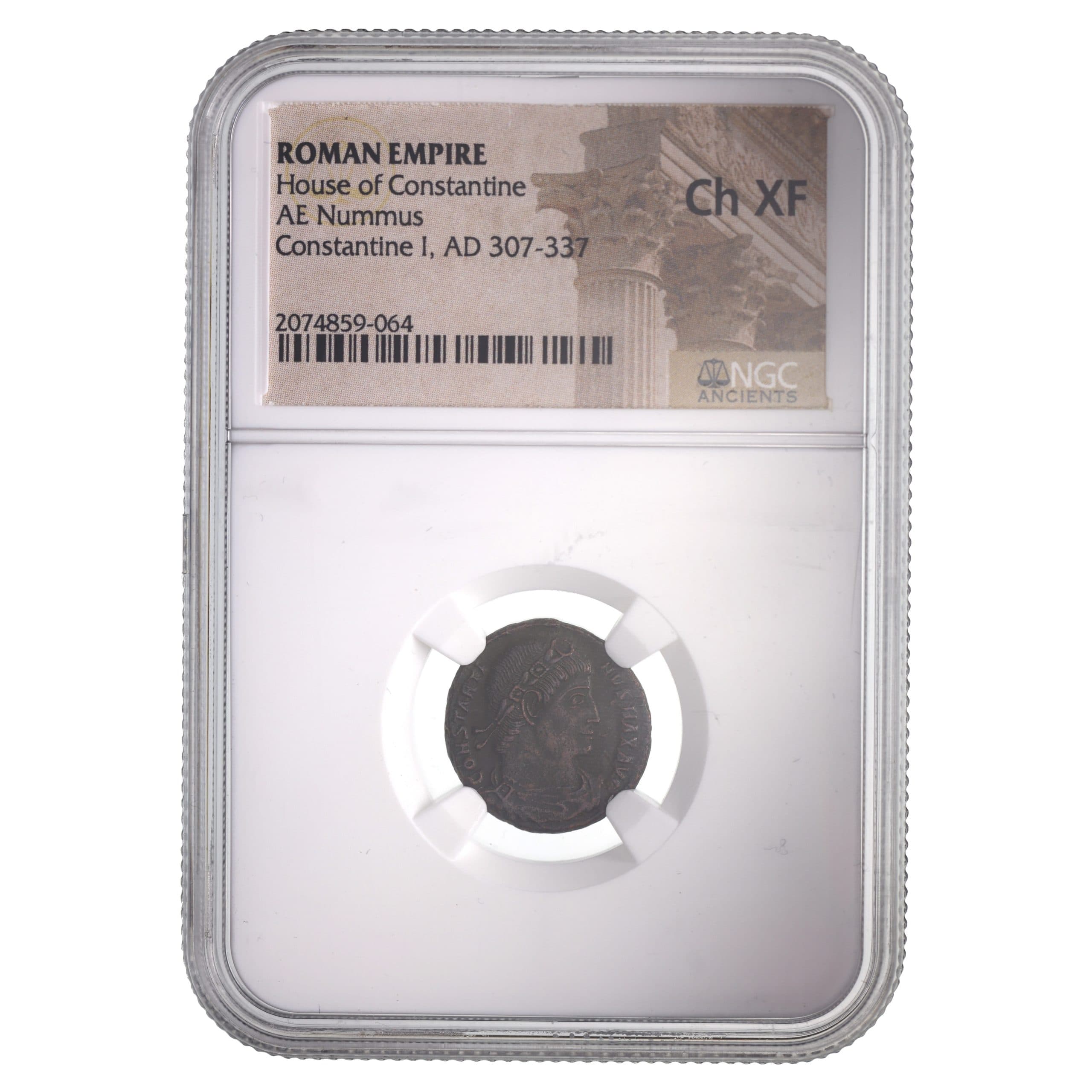 NGC-Certified Roman Coin: CONSTGRT(AE3/4), Grade CH-XF β representative ECC supplier stock image; exact coin and slab vary