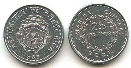 1,000 Costa Rica KM188.3(CL) 25 Centimos Bulk World Coins representative product image