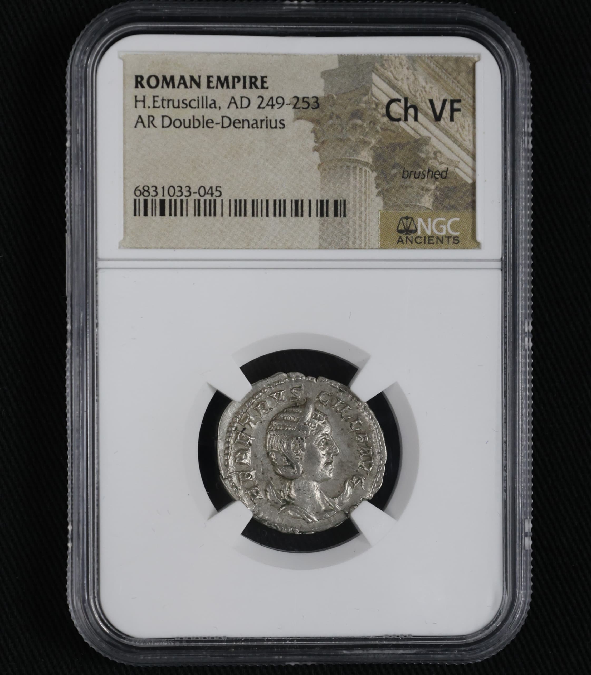 NGC-Certified Roman Coin: HETRUSCILLA(ANT), Grade CH-VF β representative ECC supplier stock image; exact coin and slab vary