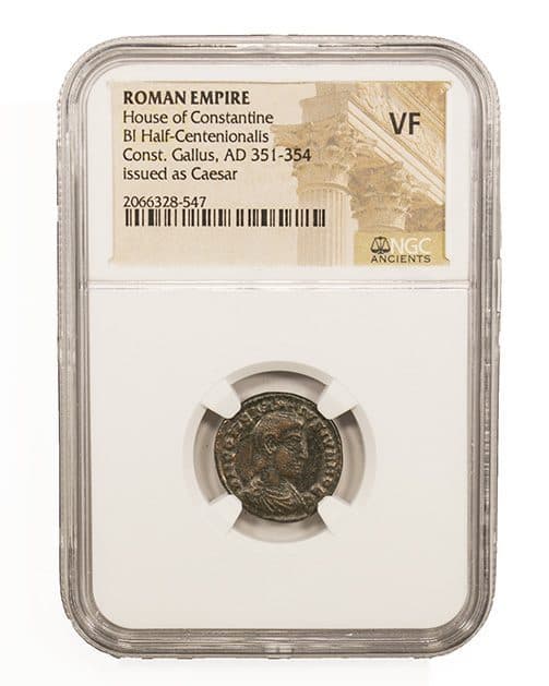 NGC-Certified Roman Coin: CONSTANGALL(AE2/3), Grade VF β representative ECC supplier stock image; exact coin and slab vary