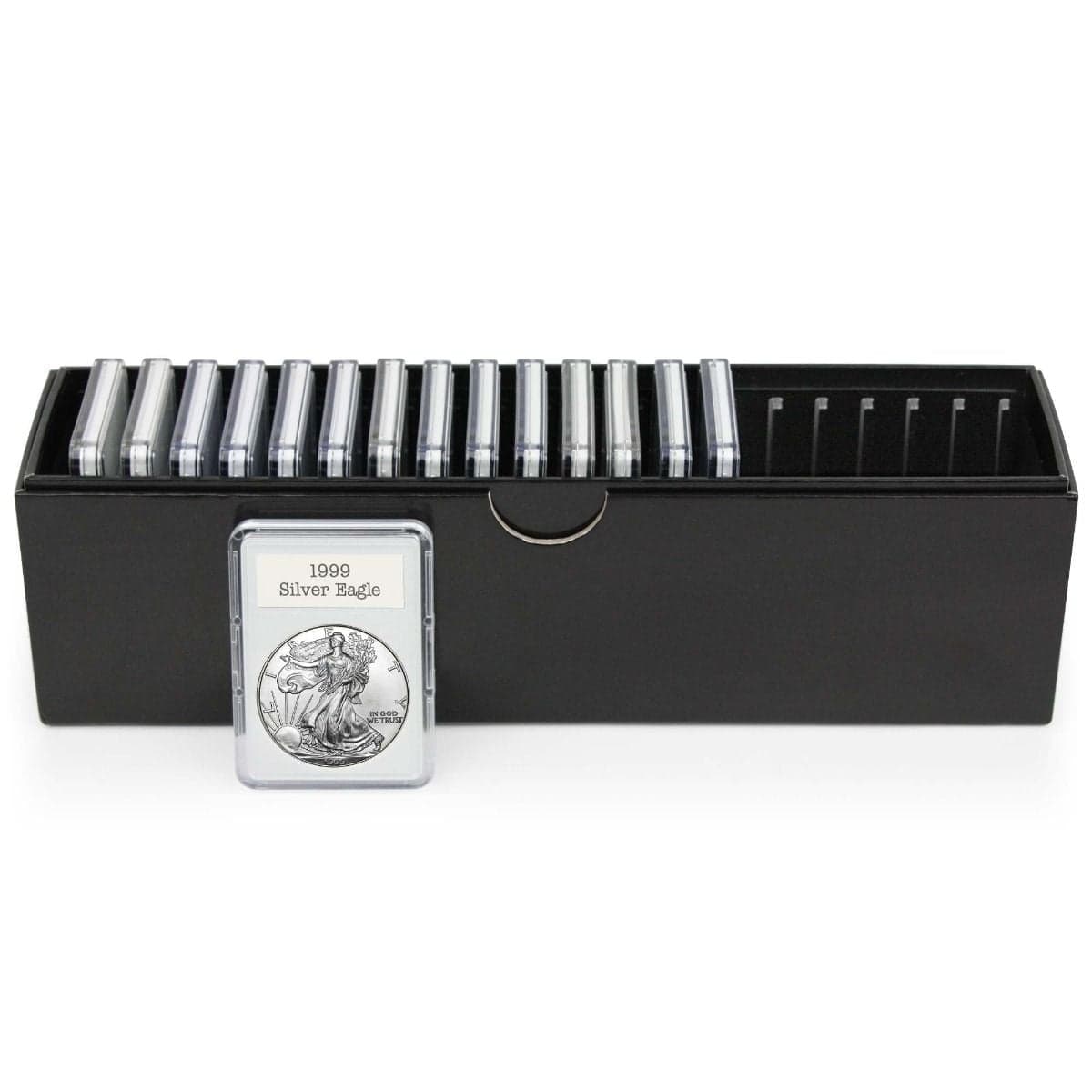 BCW Slotted Coin Display Slab Box with display slab in front