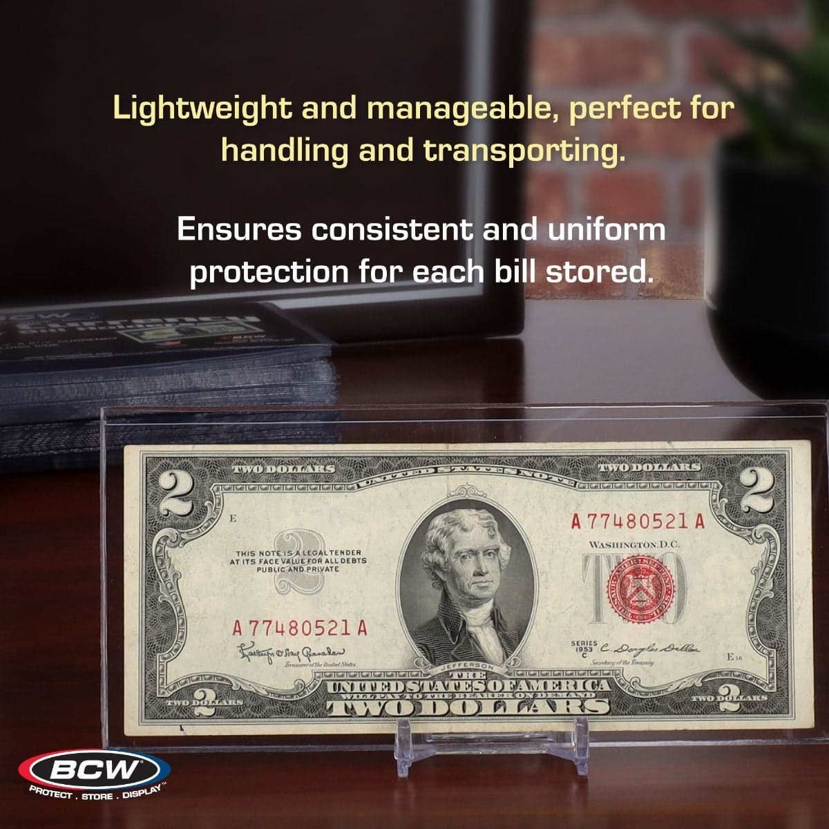 BCW Deluxe Currency Holder - Regular Bill infographic, lightweight and manageable