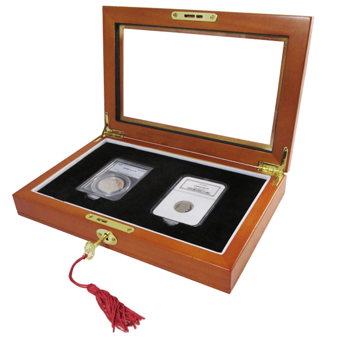 Wood Glass-Top Display Slab Box with Latch and Key - 2 Slab Universal