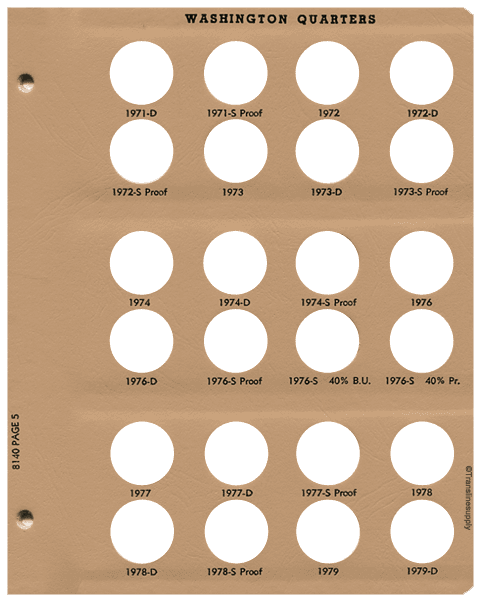 Washington Quarters with Proof Replacement Page 5 1971-D-1979-D