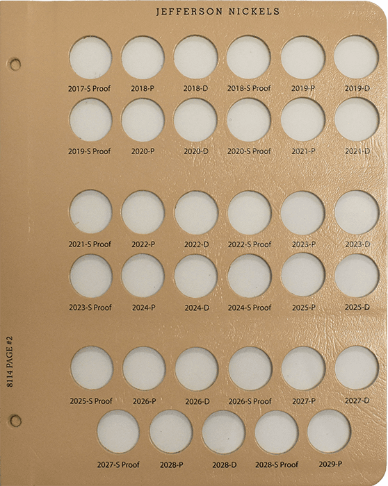 Jefferson Nickels 2017 - 2029 with Proof Replacement Page 2
