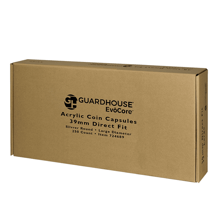 39mm Silver Round Bulk Direct-Fit / L Ring-Fit EvoCore Coin Holders. 250 count box. - alternate view 1