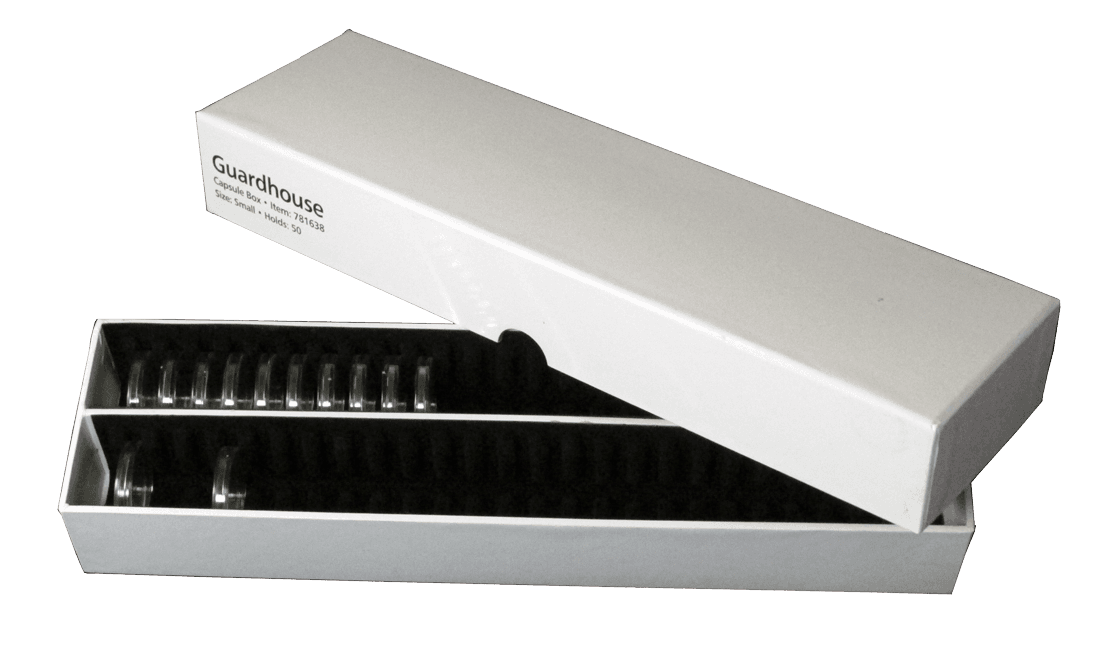 Guardhouse Double Row Coin Capsule Box - 50 Small Capsules