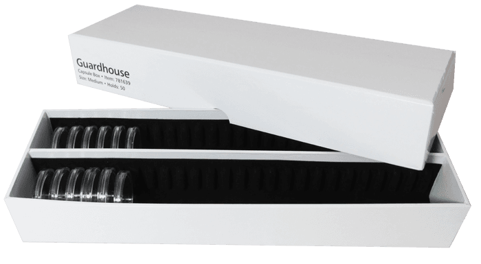 Guardhouse Double Row Coin Capsule Box - 50 Medium Capsules