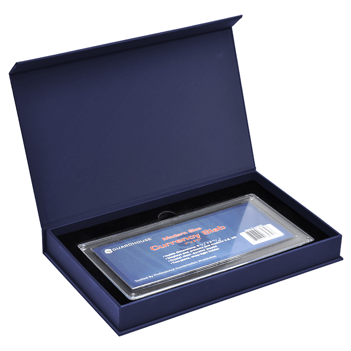 Magnetic Lid Display Box - Holds Guardhouse Modern Currency Slab - Blue
