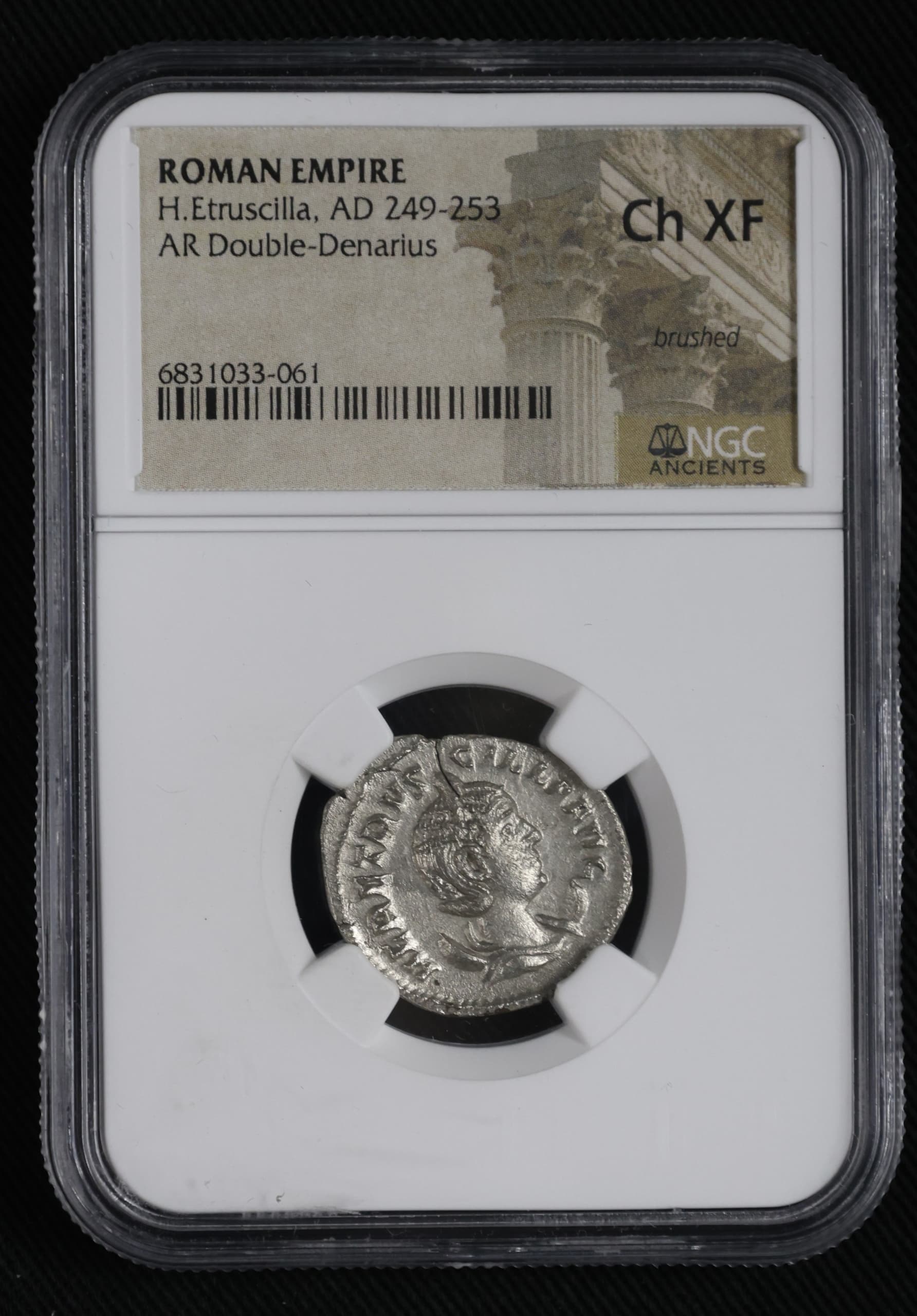 NGC-Certified Roman Coin: HETRUSCILLA(ANT), Grade CH-XF β representative ECC supplier stock image; exact coin and slab vary