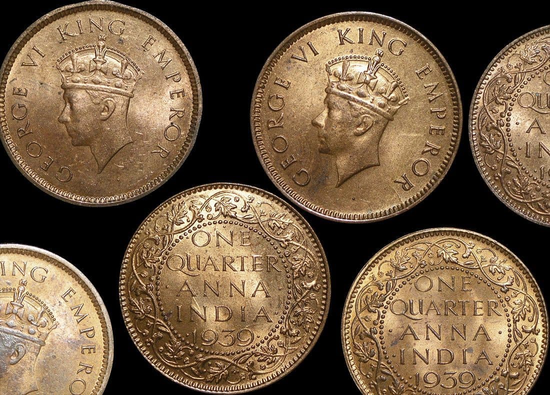 British India KM530(AU-U) British India, George VI (1936-1952), dated 1938-1939, Quarter Anna β Lot of 6 representative product image