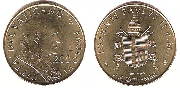 Vatican City KM335(U) 200 Lira Year 2001 β Lot of 10 representative product image
