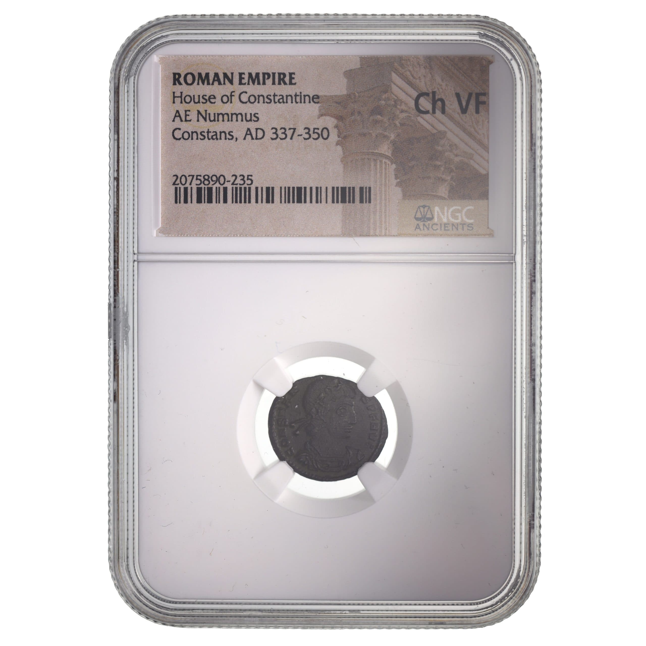 NGC-Certified Roman Coin: Constans, AE3/4, Grade CH-VF β representative ECC supplier stock image; exact coin and slab vary