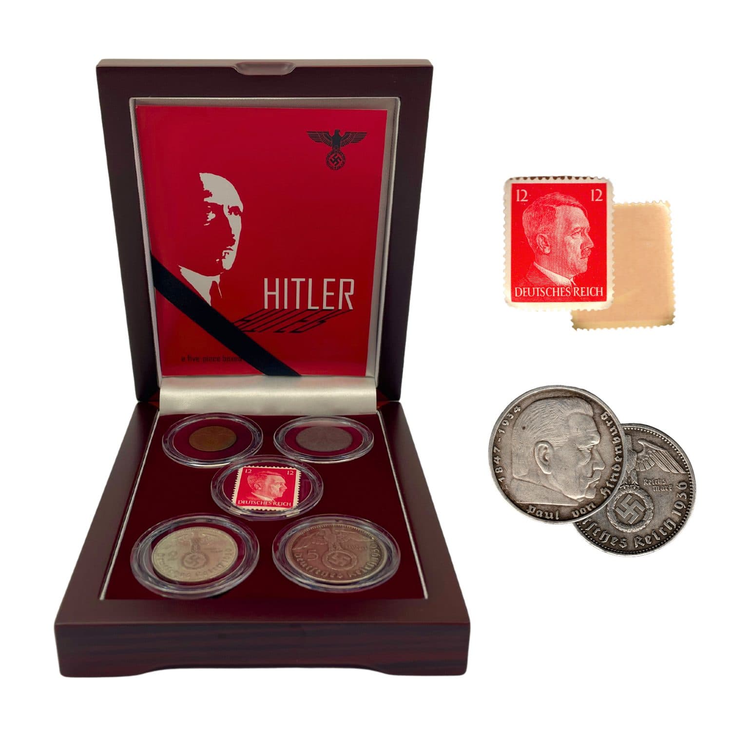 Adolf Hitler: A collection of four coins and one stamp (Five-Coin Box) representative product image