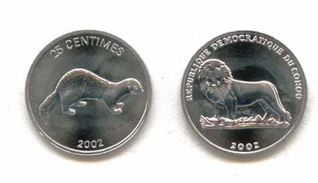 Congo D.R. KM76(U) 25 Centimes (Weasel) β Lot of 50 representative product image