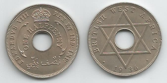 British West Africa KM15(U) 1/2 Penny β Lot of 5 representative product image
