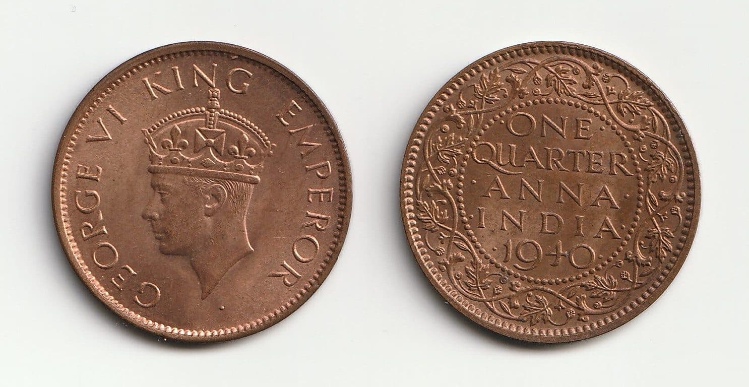 British India KM531(AU-U) British India, George VI (1936-1952), dated 1940-1942, Quarter Anna β Lot of 6 representative product image