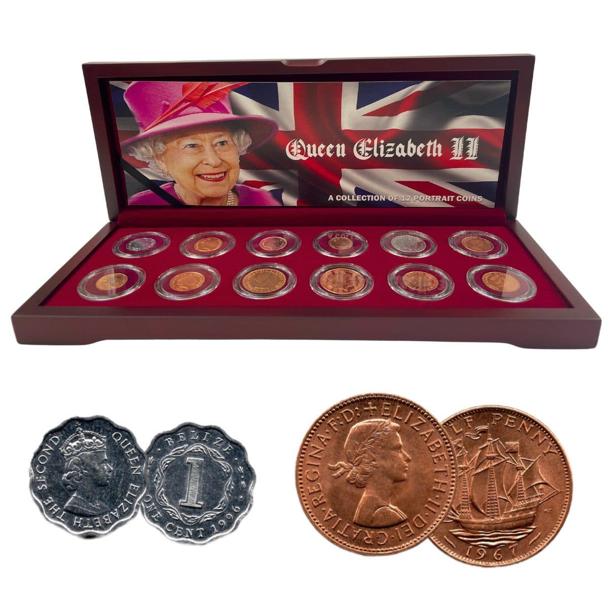 Queen Elizabeth II: A Collection of 12 Portrait Coins (Wooden Box Set) representative product image