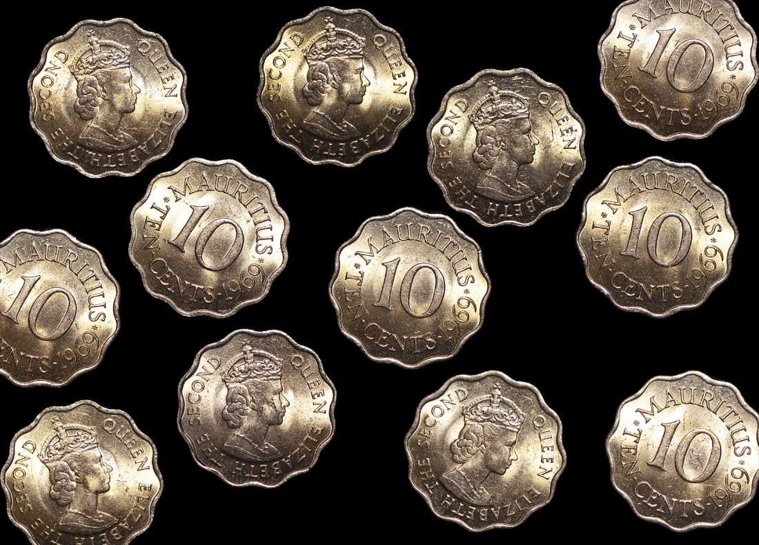 Mauritius KM33(U) Mauritius, Elizabeth II (1952-), Copper-Nickel 10 Cents, dated 1969 β Lot of 6 representative product image