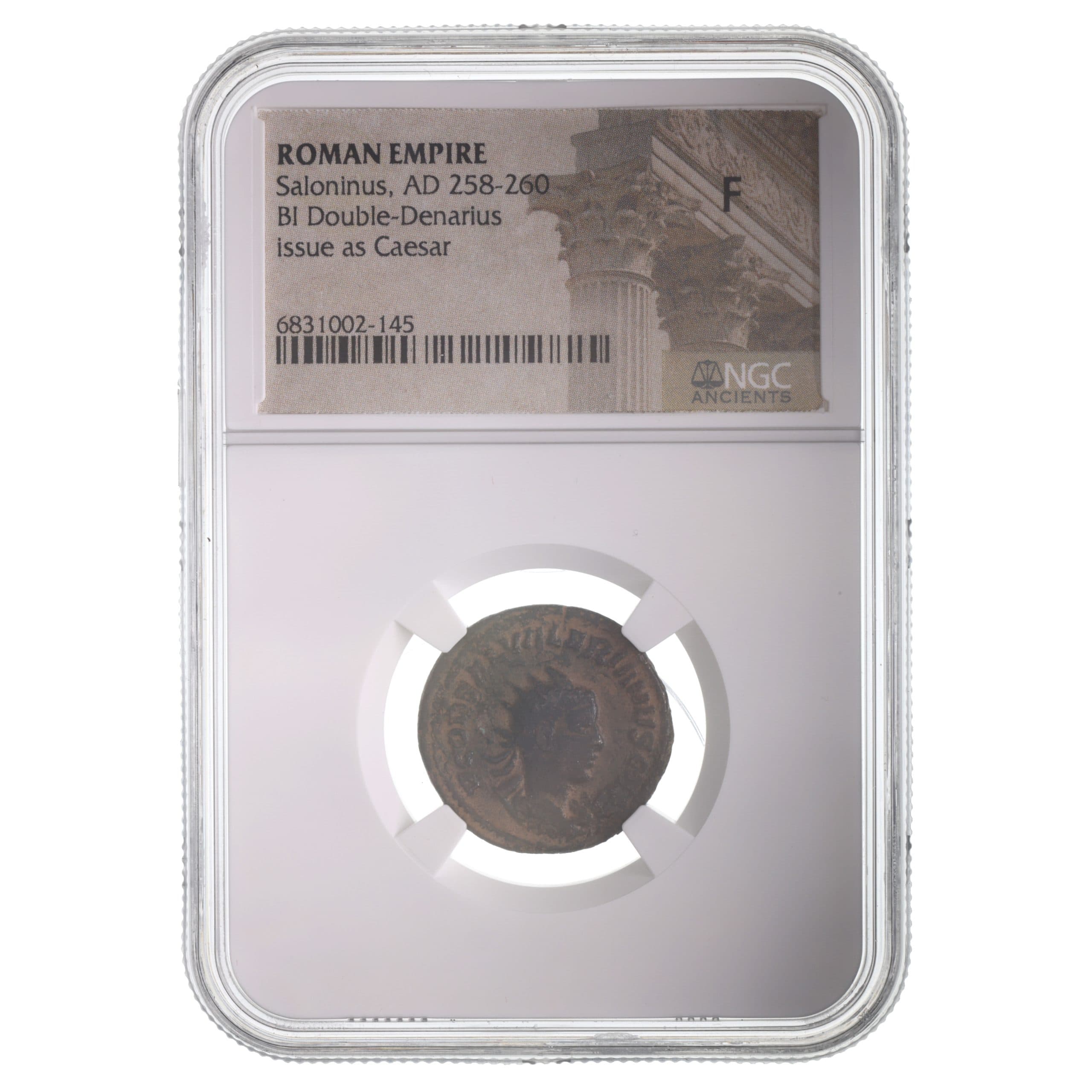NGC-Certified Roman Coin: Saloninus, Ag ANT, Grade F β representative ECC supplier stock image; exact coin and slab vary