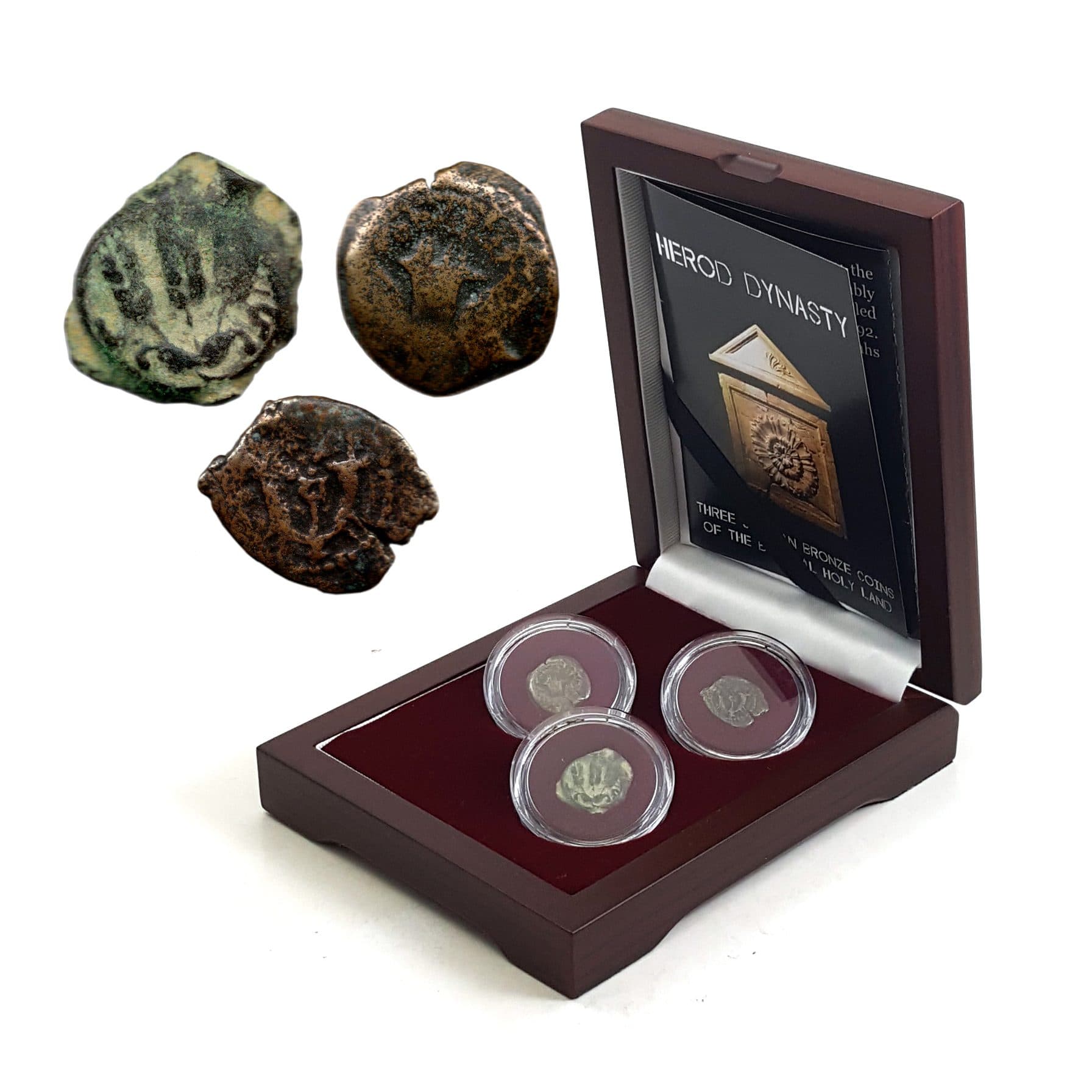 Herod Dynasty: Three Judaean Bronze Coins of the Biblical Holy Land (Three-Coin Box) representative product image