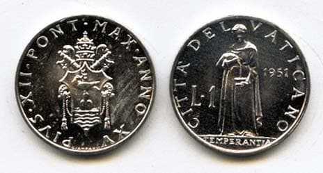 Vatican City KM49.1(U) 1 Lira (1951-1953) β Lot of 8 representative product image