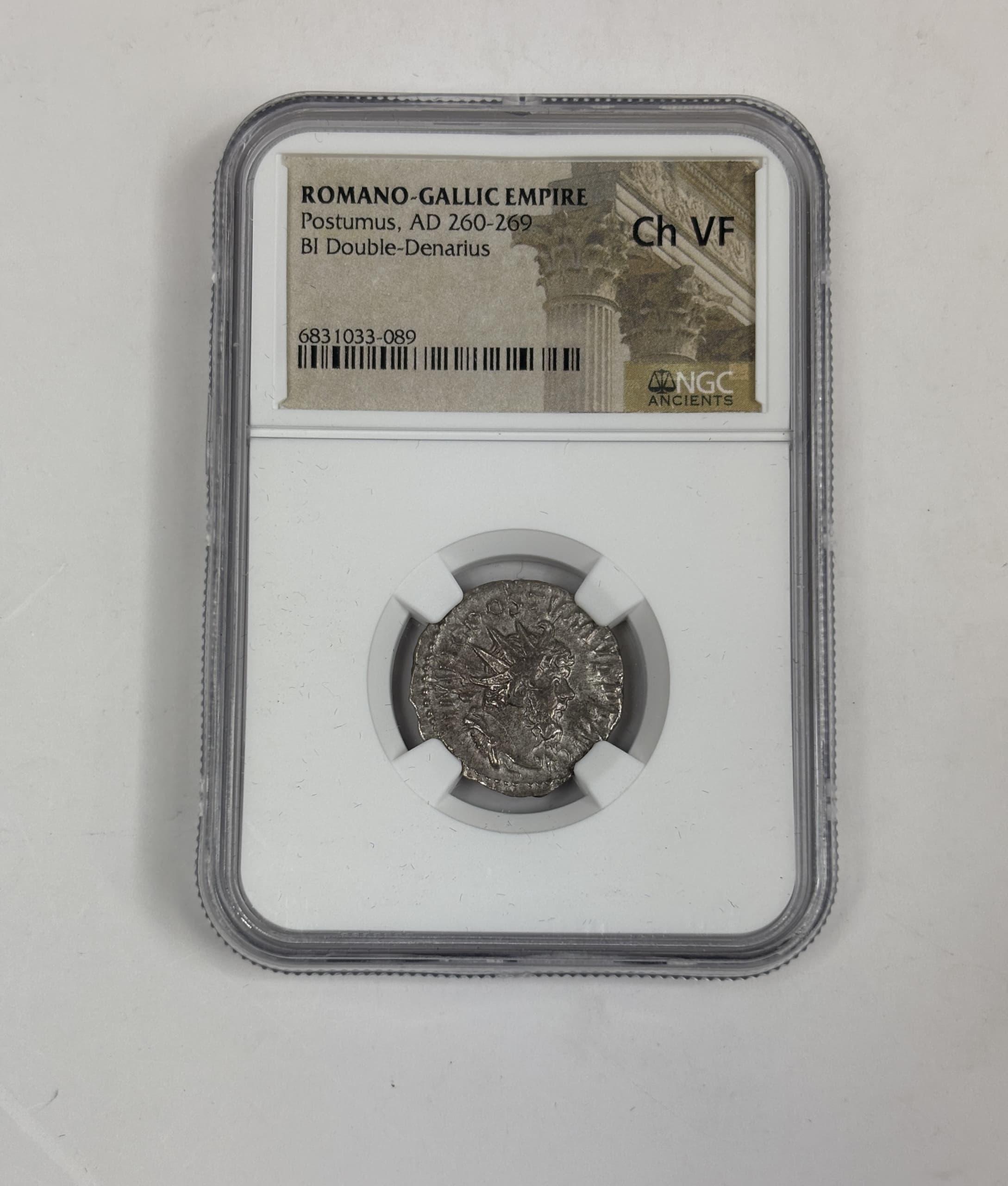 NGC-Certified Roman Coin: Postumus, Ag ANT, Grade CH-VF β representative ECC supplier stock image; exact coin and slab vary