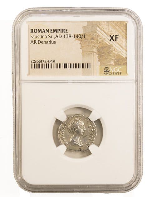NGC-Certified Roman Coin: FAUSTINASR(AR), Grade CH-XF β representative ECC supplier stock image; exact coin and slab vary
