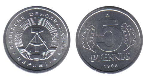 Germany D. R. KM9.2(U) 5 Pfennig β Lot of 45 representative product image