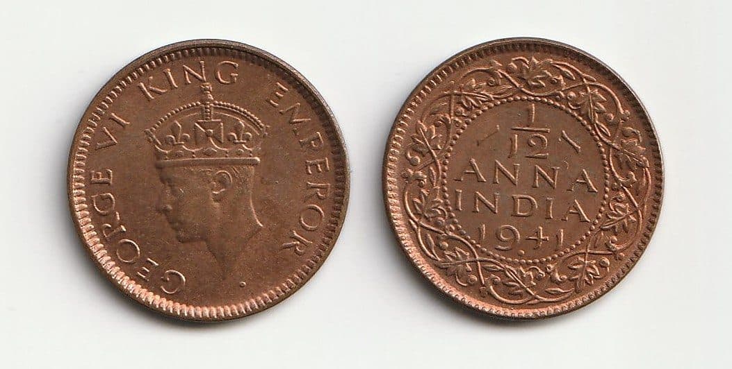 British India KM527(AU-U) British India, George VI (1936-1952), dated 1938-1942, Twelth of an Anna or One Pie β Lot of 7 representative product image