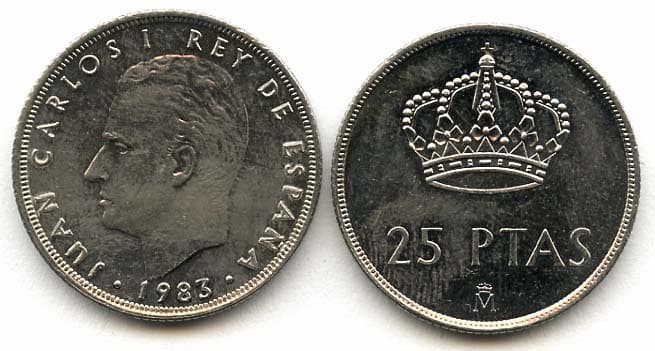 Spain KM824(U) 25 Pesetas β Lot of 20 representative product image