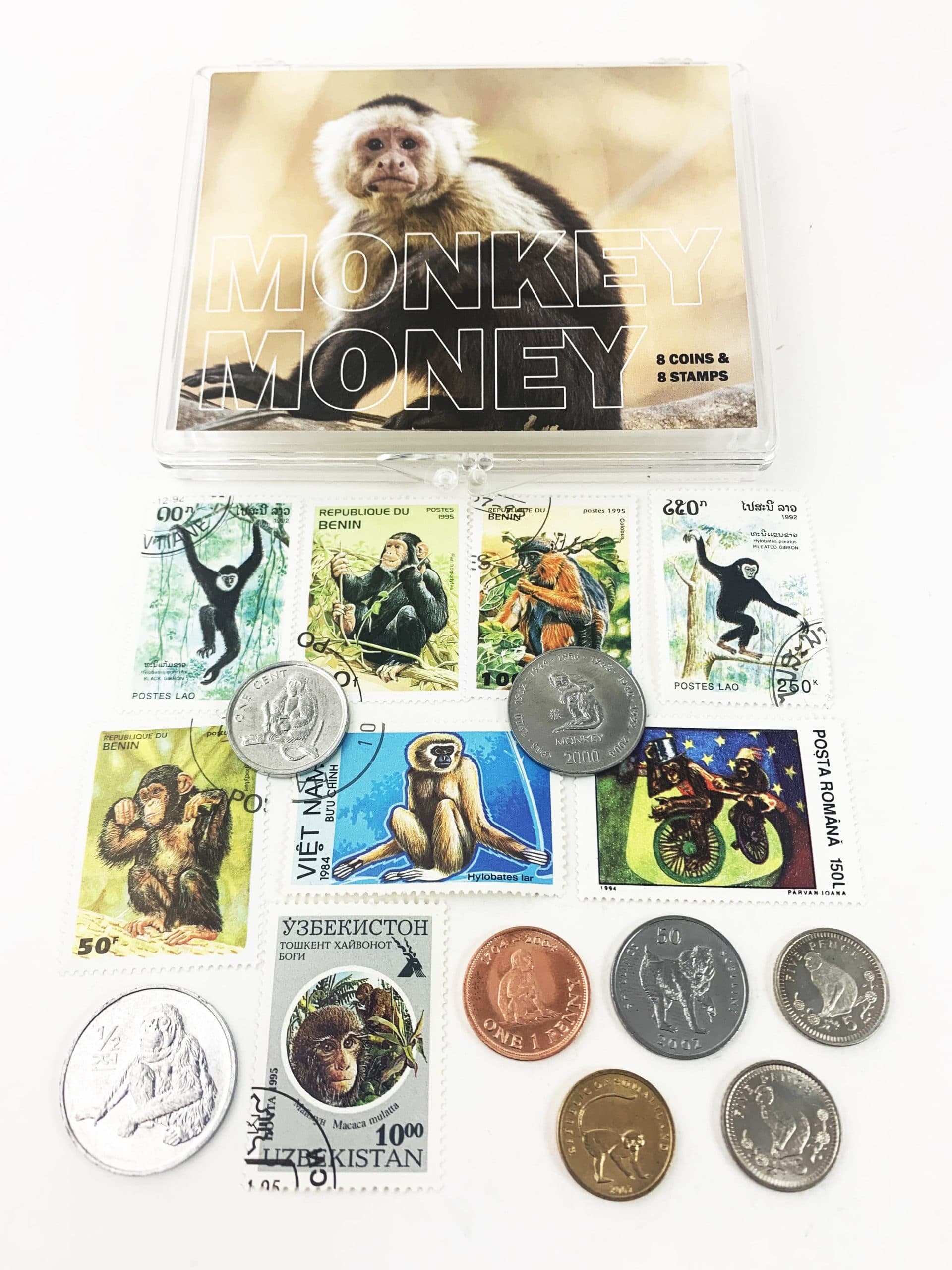 Monkey Money: 8 Coins & 8 Postage Stamps (Clear Box) representative product image
