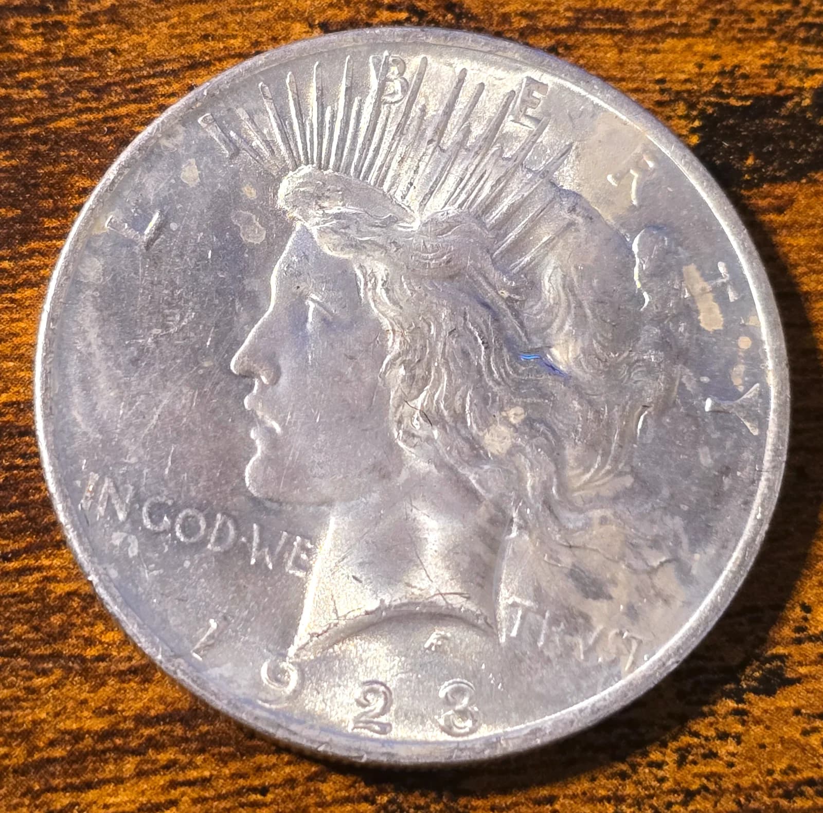 1923 Peace Silver Dollar raw coin, exact item photo