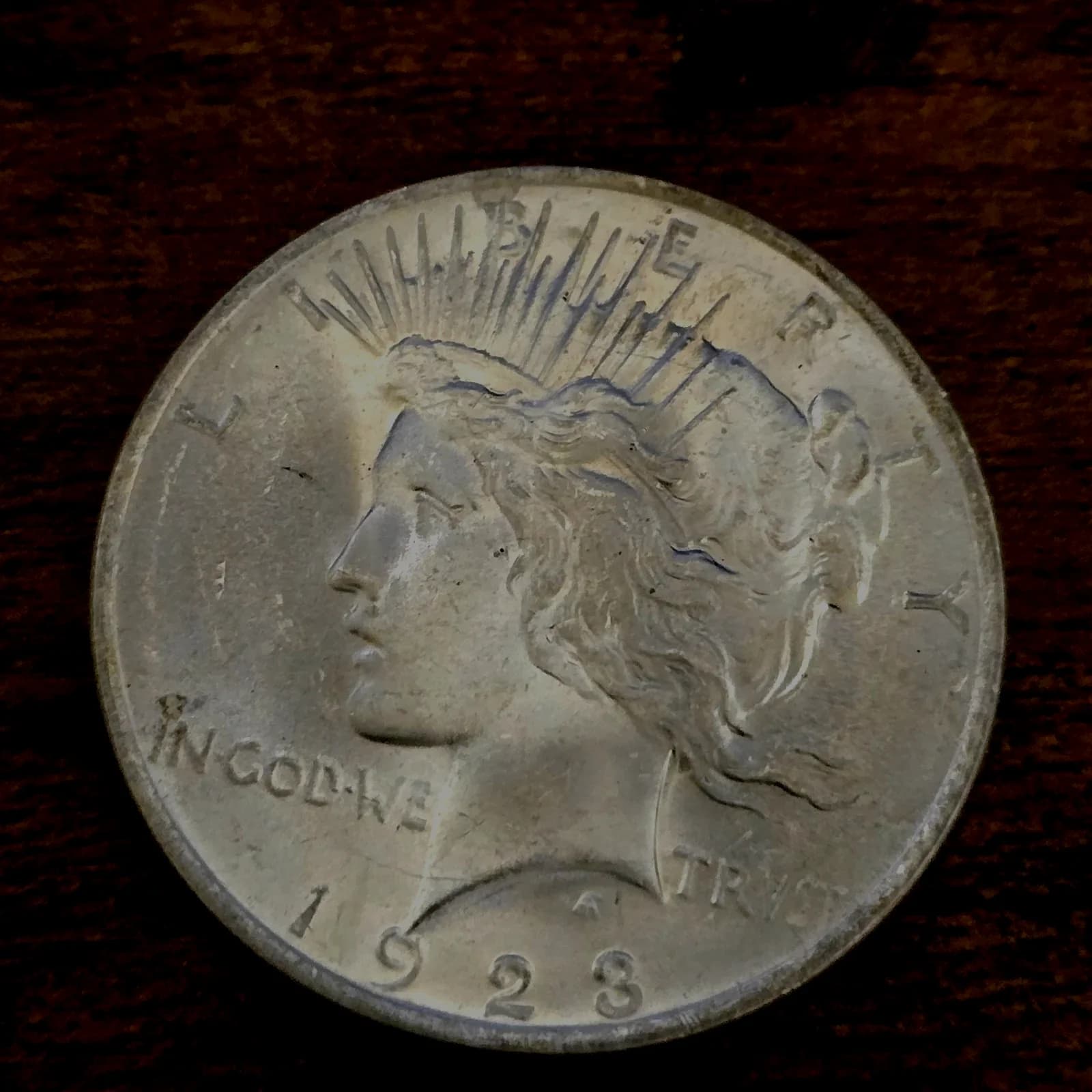 1923 Peace Silver Dollar raw coin, exact item photo