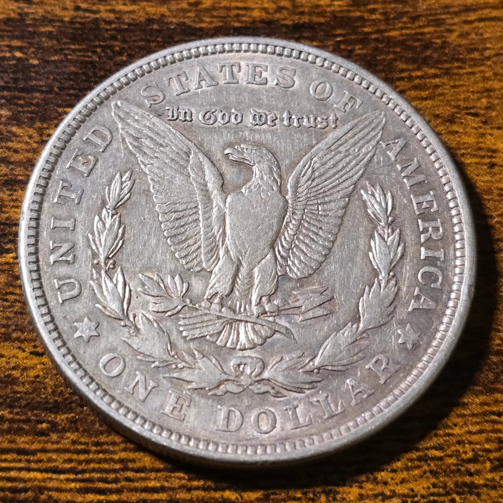 1921-D Morgan Silver Dollar raw coin, exact item photo