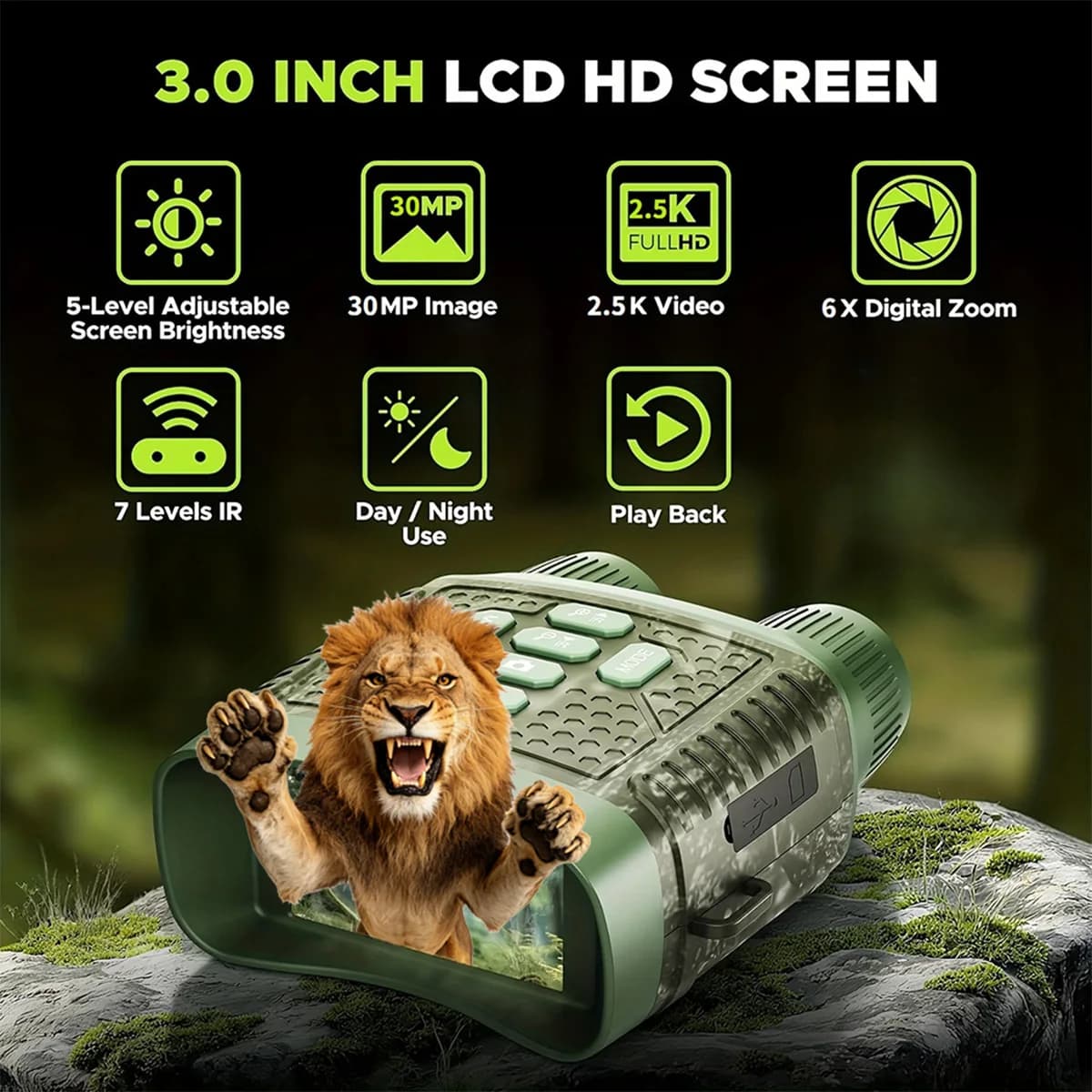 2.5K Digital Night Vision Monocular Camera 6X Digital Zoom Infrared Night Vision Goggles 800M Long Range View Rechargeable Night Vision Scope for Hunting Camping Wildlife Observation Security Surveillance - Image 1