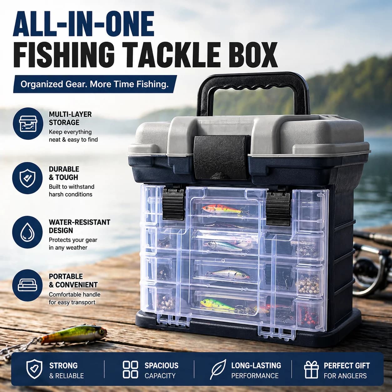 YJ 4-Tier Multi-Functional Fishing Handheld Storage Box Adjustable Dividers Portable Fishing Tackle Lure Tool Box Arts Crafts - Image 1