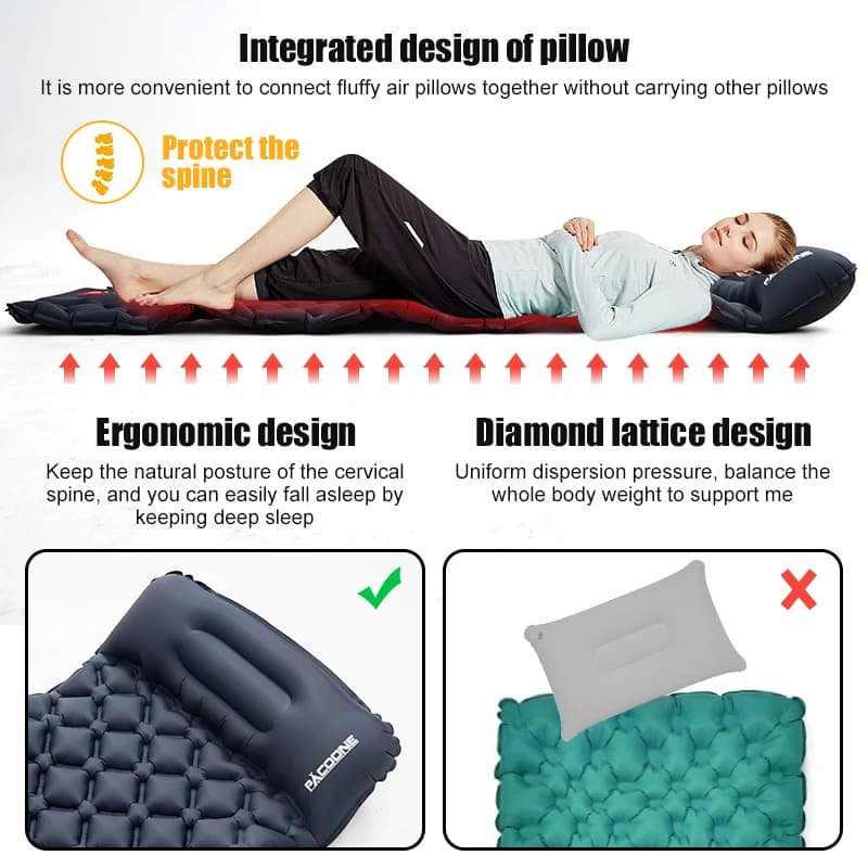 PACOONE Outdoor Sleeping Pad Camping Inflatable Mattress Built-in Pump Ultralight Air Cushion Travel Mat With Headrest For Trave - Image 5