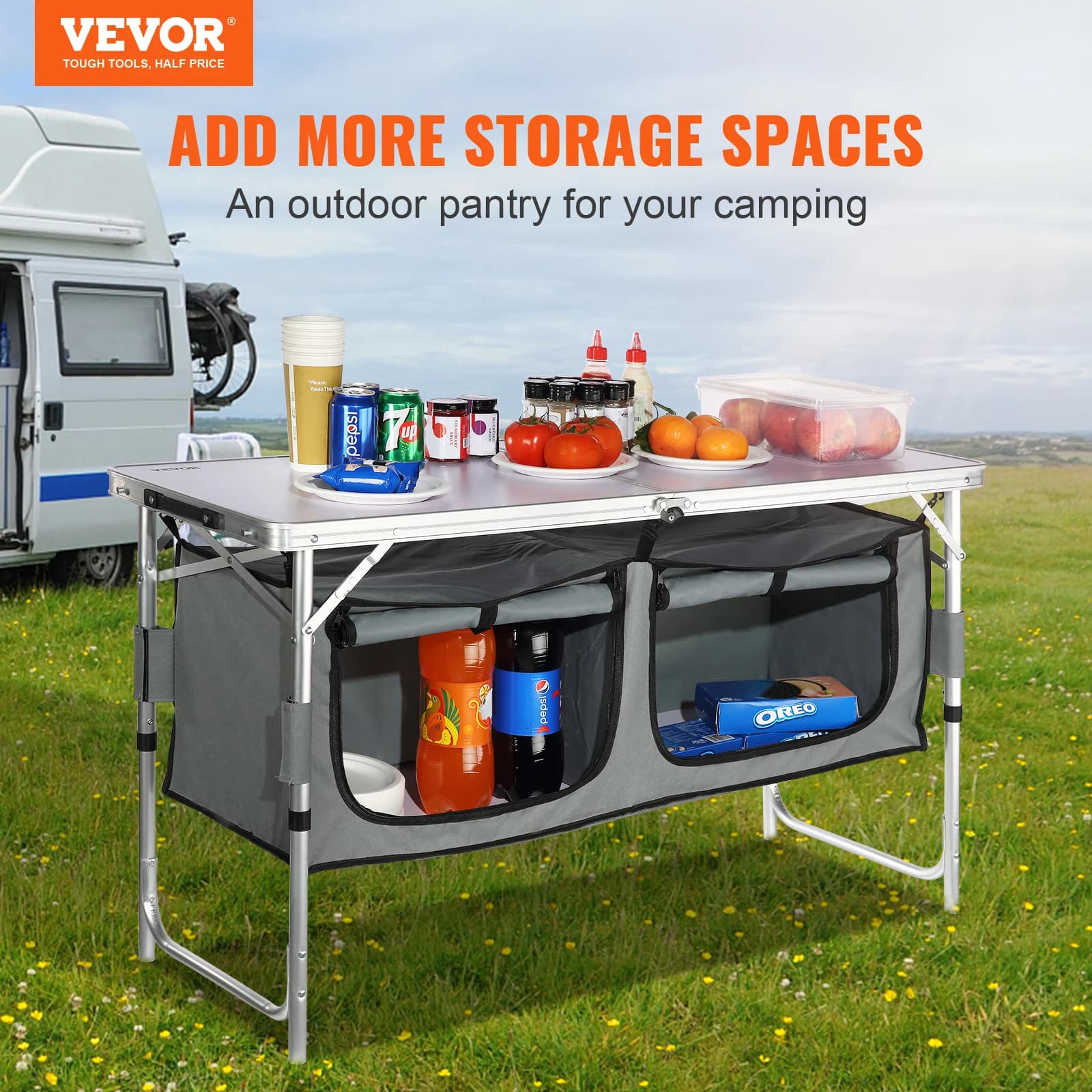 SucceBuy Camping Kitchen Table Quick set-up Folding Camping Table MDF Camping Table for Outdoor Picnics BBQ Camping RV Traveling - Image 2