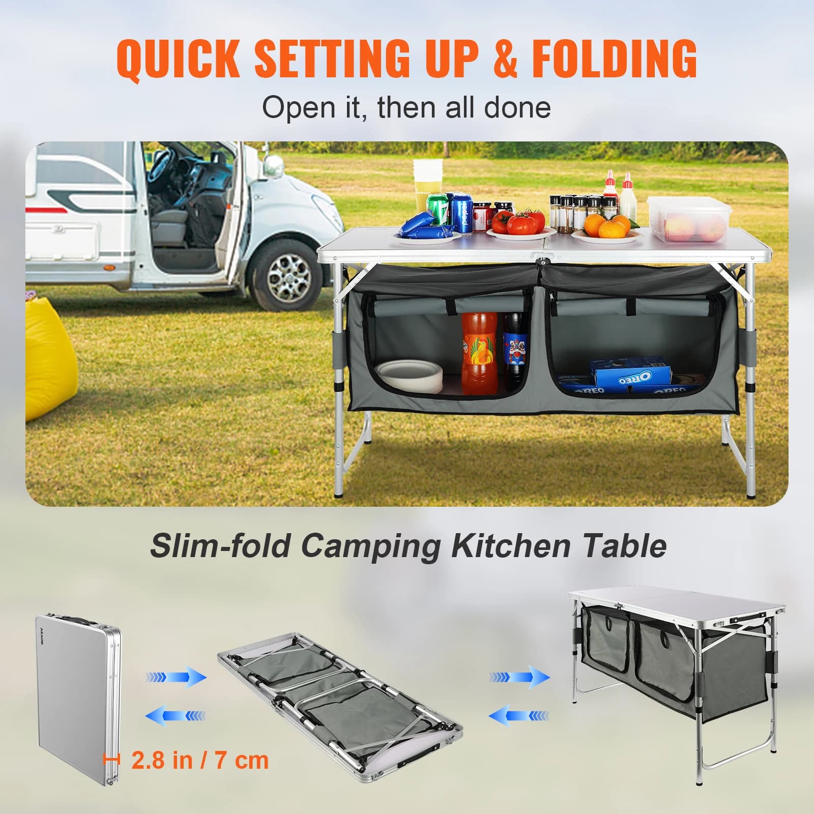SucceBuy Camping Kitchen Table Quick set-up Folding Camping Table MDF Camping Table for Outdoor Picnics BBQ Camping RV Traveling - Image 3