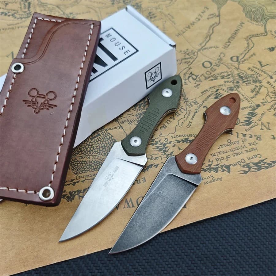 GiantMouse GMF3 Fixed Blade Knife Satin Drop Point Blade with Leather Sheath Outdoor Camping Hunting Portable Straight Knives - Image 2
