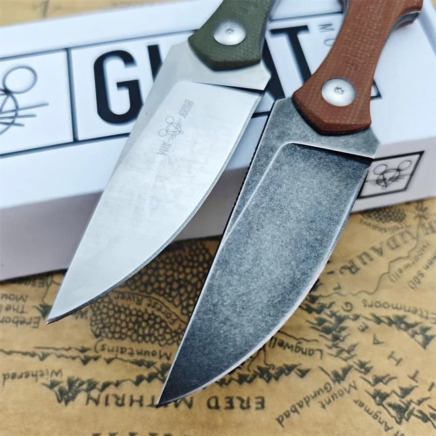 GiantMouse GMF3 Fixed Blade Knife Satin Drop Point Blade with Leather Sheath Outdoor Camping Hunting Portable Straight Knives - Image 3