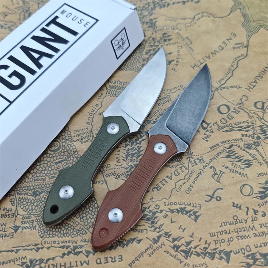 GiantMouse GMF3 Fixed Blade Knife Satin Drop Point Blade with Leather Sheath Outdoor Camping Hunting Portable Straight Knives - Image 4