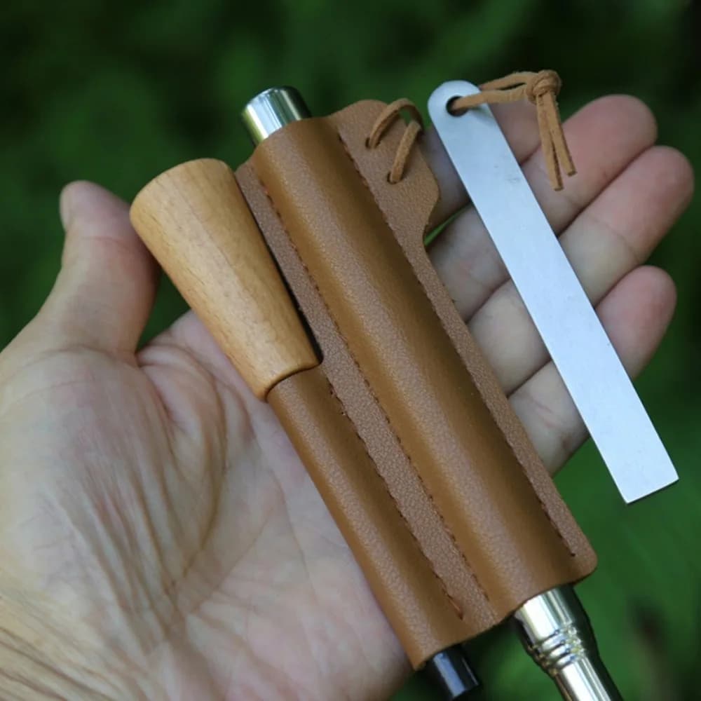 4-piece set of iron magnesium ignition rod ignition kit, including iron magnesium rod, white steel igniter and hanging rope leather cover, waterproof survival fire sickle steel, suitable for camping, hiking, backpack travel and other oven igniters - Image 5
